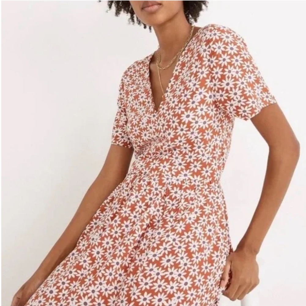 Madewell Daisy Mini Wrap Dress Packed Picnic Floral Short Sleeve Cinnamon 2022-S